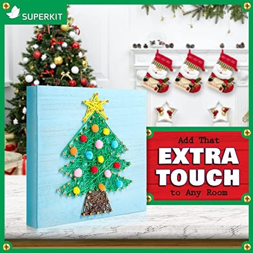 ערכת אמנות מחרוזת חג המולד של Superkit: סט מלא של מלאכת אמנות עץ תלת מימד, חורים מסומנים, 4 שיפורים צבעוניים,