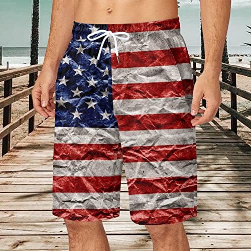 יום העצמאות של ZDDO גזעי שחייה לגברים, קיץ שרטוט מזדמן אלסטי דגל אמריקאי הדפס חוף מכנסיים קצרים
