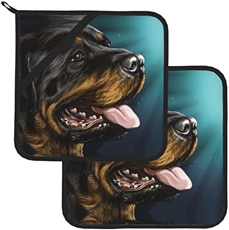 Rottweiler כלבים מחזיקי סיר ראש לשון לתנור מטבח סט 2 חלקים מכונות רחיצות חום עמידות בפני חום רפידות חמות