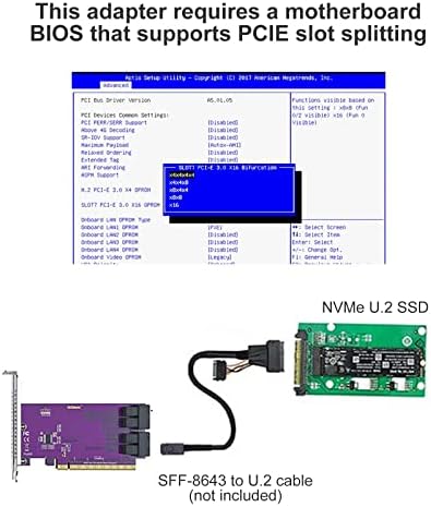 PCIE ל- SFF-8643 מתאם עבור U.2 NVME SSD, PCIE 3.0 X16, QUAD SFF-8643 יציאות, מתאם SAS מתאם תמיכה ב- Windows