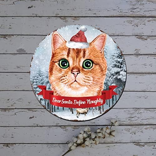 איש שלג של שלט שלט חג חג המולד סנטה יקר הגדירו חתול שובב עגול מתכת שלט פח קישוטי ארון חג המולד שלט זר