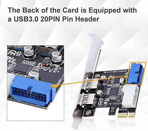 DIYEENI 2 יציאות PCIE ל- USB 3.0 כרטיס הרחבה, כרטיס יציאת USB, כרטיס USB PCIE עם מחבר פנימי 20 סיביות,