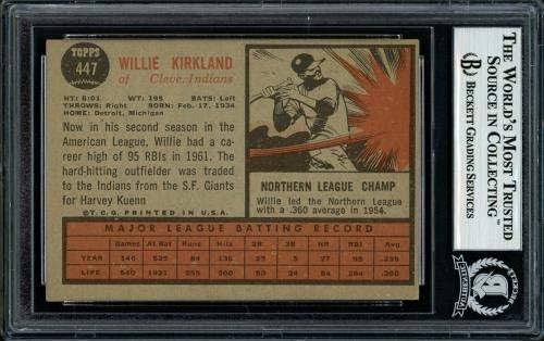 ווילי קירקלנד חתימה משנת 1962 Topps Card 447 אינדיאנים בקליבלנד בקט באס 11481523 - כרטיסי חתימה של בייסבול