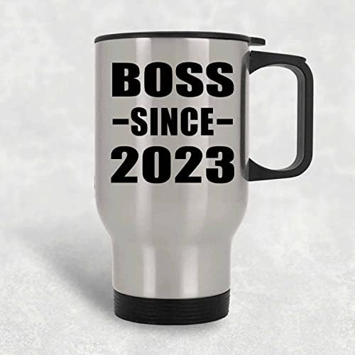 Designsify Boss מאז 2023, ספל נסיעות כסף 14oz כוס מבודד מפלדת אל חלד, מתנות ליום הולדת יום