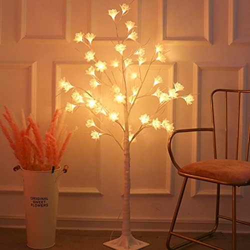עץ פרחי חג המולד עם אורות קישוט עץ מיני נוריות LED לבנות חמות קלילות שולחן שולחן קורה או חיצוני שימוש