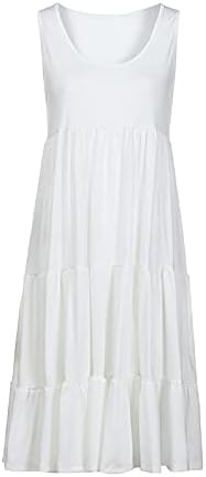 נשים אורך מידי חוף שמלות קיץ צוות צוואר שרוולים מקרית רגיל לפרוע שכבות שמלה קיצית זורם נדנדה מידי שמלה