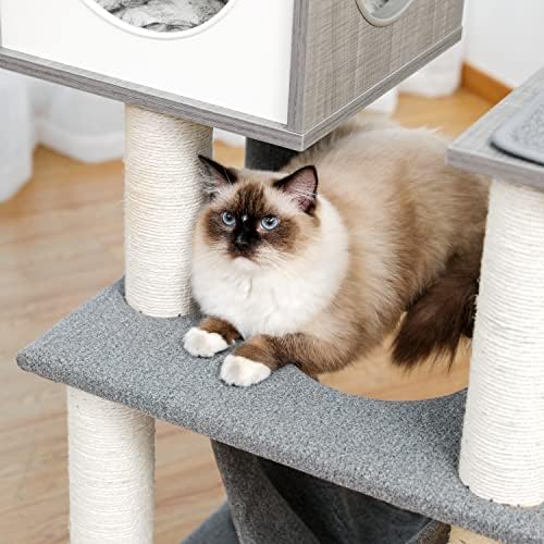 רב-רמת חתול עץ מודרני חתול פעילות מגדל עם סיסל מגרד הודעות, ערסל גדול במיוחד למעלה מוט