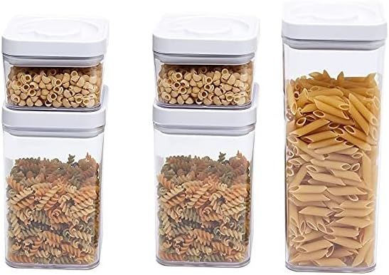 אמזון יסודות 5-חתיכה מרובע אטום מזון אחסון מכולות עבור מטבח מזווה ארגון, פלסטיק חינם