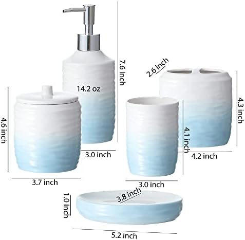 סט אביזרי אמבטיה של Motifeur, סט, 5 חלקים קרמיקה אמבטיה, סט שלם עם מתקן קרם/משאבת סבון, צנצנת כותנה,