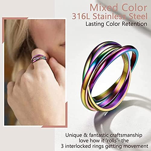 גבוהה ונמוכה בת טבעת נייל טבעות לנשים צבעוני לחץ שלוש טבעות מסתובב טבעת נירוסטה
