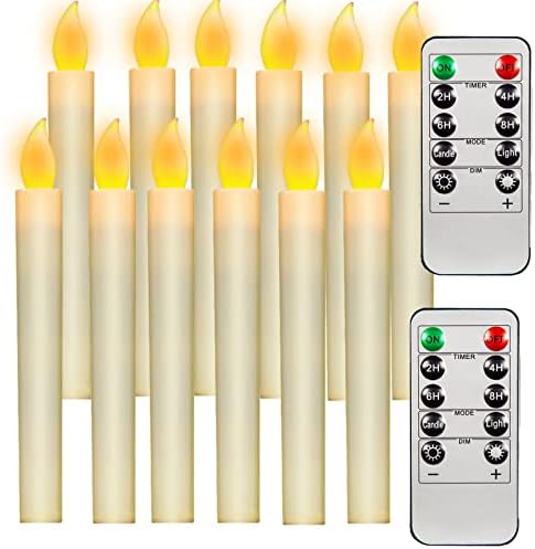 LLQ 12 יח 'קישוטי נרות חלון חג המולד, נרות LED צפים עם 2 שלט רחוק, עיצוב נרות מתחדד שנהב מועיל
