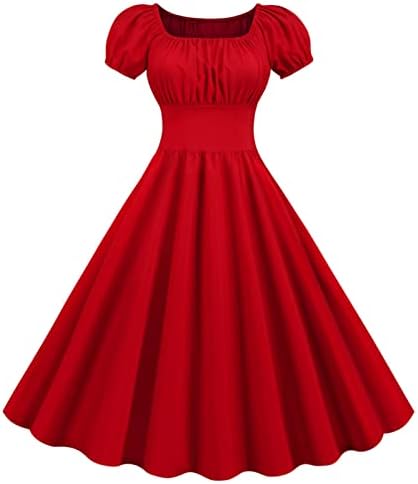 וינטג 'וינטג' צבע אחיד שמלות קצרות משנות החמישים של קוקטייל רוקבילי שמלת נדנדה שרוול רטרו שרוול שמלת מותניים
