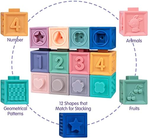 צעצועים לתינוקות של DreamPark 6-12 חודשים-צעצועי מונטסורי לתינוקות 0-6-12-18 חודשים-ערימת אבני בניין וצעצועים חינוכיים