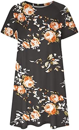 נשים מקרית שמלות קצר שרוול צווארון עגול קיץ חולצה שמלה פרחוני הדפסת רופף טוניקת מיני שמלה עם כיס