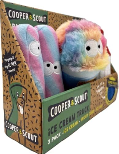קופר ומשאית גלידה של Cooper & Scout - צעצוע כלבים מצחיק - צעצועים חריקים לקטיפה לכלבים קטנים, בינוניים