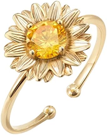 2023 אישיות חיננית חמנית חמניות זירקון טבעת פרח מתוקה טבעת טבעת בת טבעות עם חרוזים טבעות מסתובבות מתנות נשים