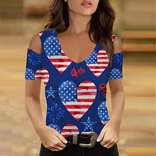 נשים קרות כתף קרה 4 ביולי צמרות דגל אמריקאי חולצה חולצה חולצות רזה מתאימות חולצות פטריוטיות חגים
