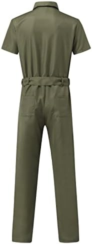 Wenkomg1 סרבלים מזדמנים לגברים, שרוול קצר רוכסן מכנסי עבודה מכסים ללבוש מכנסי בנייה סרגלים דקיקים מזדמנים