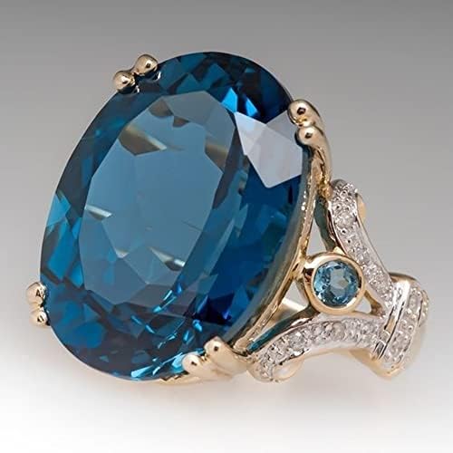 תכשיטי אופנה חמודים 18 קראט מצופה זהב טווס כחול טופז סגלגל יהלום קריסטל אבן חן טבעת אקוומרין אבן