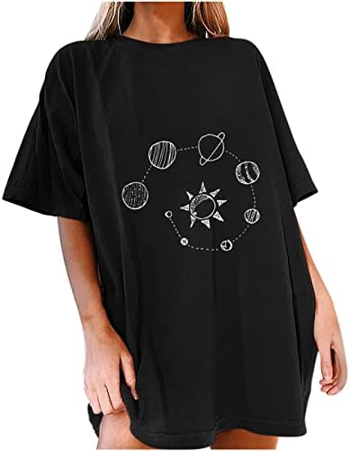 נשים חולצות ויקטוריאניות ירח שמש רופפת כושר צמרות שרוול קצר צוואר ספירה סטרץ 'חולצות מזדמנים