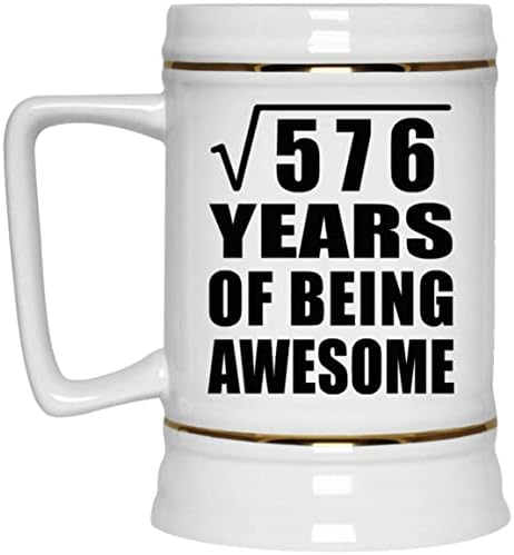 מעצב את שורש ה -24 יום הולדת 24 שורש של 576 שנים של להיות מדהים, ספל קרמיקה קרמיקה של 22oz בירה עם ידית למקפיא,