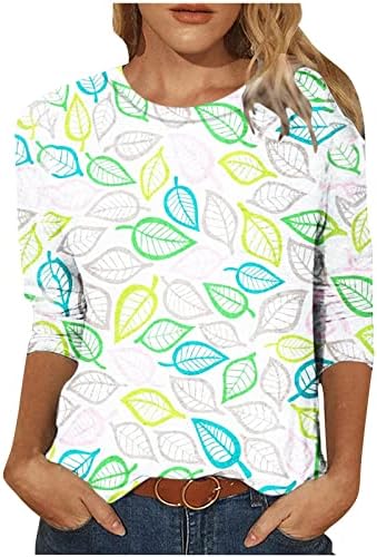 אופנה לנשים נלהבות 3/4 צמרות טוניקה עגול צוואר עגול חולצה מודפסת צבעונית חולצה רופפת 2023 בגדי קיץ באביב