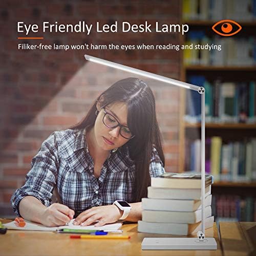 מנורת שולחן LED עם יציאת טעינה של USB, מנורות שולחן לעומק עם 5 מצבי תאורה ורמות בהירות, פונקציות