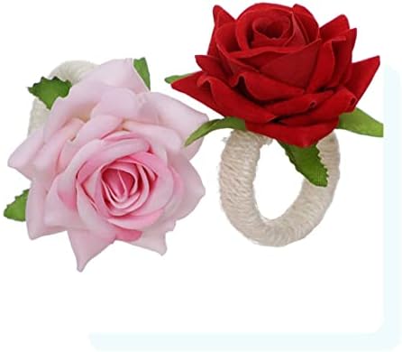 Lhllhl 6 יחידות פרח ורד מלאכותי מפיות טבעת אבזם מחזיקי טבעת רקמות לעיצוב שולחן חתונה מסעדה ביתית