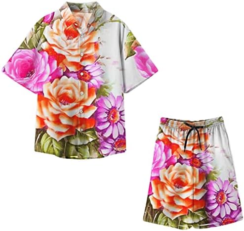 כפתור פרחים של גברים למטה חולצות הוואי מערכי שרוול קצר מזדמן וחליפות מכנסיים קצרים תלבושות חוף 2 חלקים
