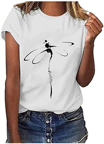 חולצת טריקו גרפית לנשים שרוולים קצרים חולצת צוואר עגולה טוניקה מתאימה