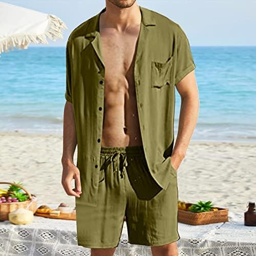 כושר לבוש בגדי קיץ אופנה קיץ מזדמן בצבע אחיד אבזם אבזם תחרה ומכנסיים קצרים קבעו שני גברים חליפת פשתן