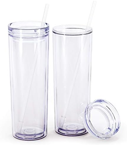 כוס אקרילית רזה של מארס עם מכסה וקש / 18 אונקיות פרימיום מבודד כפול כוסות פלסטיק לשימוש חוזר-שקוף, 2 מארז