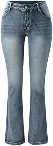 מכנסיים של Miashui Jean לנשים פעמון תחתון 2023 מכנסי ג'ינס נשים רקום כוכב ישר חבית מיקרו מתרחבת ג'ינס סלים
