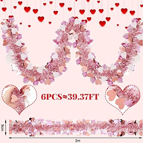 39.6 רגל של Valentines Heart Tinsel Garland ו- 2000 PCS עלי כותרת של ורדים מפזרים עלי כותרת של