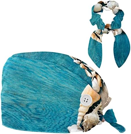 אחות לשפשף כובעי נשים שיער ארוך, צדף עצים כוכבי ים כובע עבודה מתכוונן עם כפתור ושיער קשת סקראנצ'י