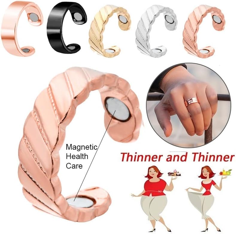 טבעת טיפול מגנטית של Plgebr UniSex, טבעות משקל לנשים, טבעת שניתן לגודל, שמור על טבעת דיקור מגע מתכת מסוגננת