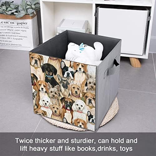 פחי אחסון מתקפלים חלקה של כלבים קופסאות סלי בד הדפסה עם ידיות לצעצועי בגדים, 11x11x11