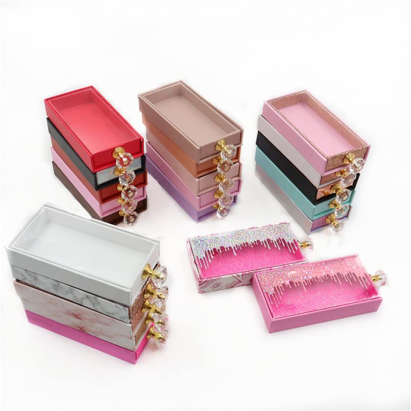 קופסאות מלבן קופסאות אריזה ריסים עם מגשים עם מגשים קריסטל ידית מגנטית ריק, E62,30 קופסה עם מגש