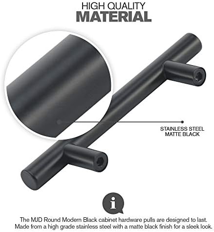 חומרת MJD - 10 ארונות חבילות מושכות שמורות שחור עגול מגירת מטבח ידיות 3 אינץ 'מרכז חור 5 אינץ' באורך נירוסטה ארון