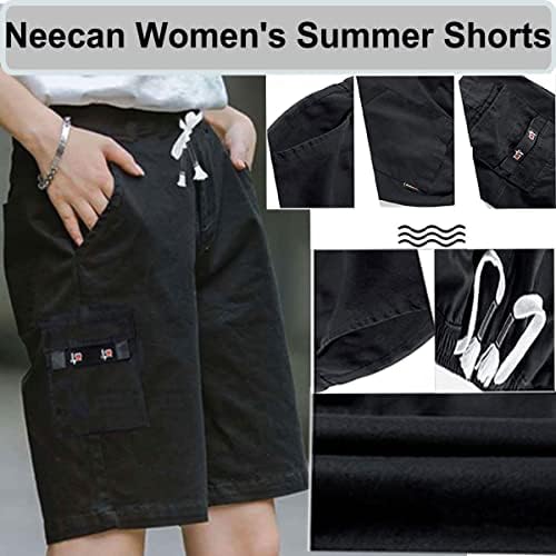 מכנסי מטען מזדמנים של נשים ניקאניות קצרים מותניים אלסטיים משיכת כותנה רופפת בכושר חיצוני ברמודה מכנסיים רבים
