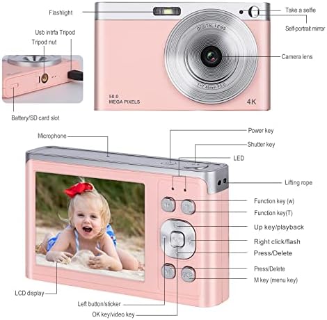 מצלמה דיגיטלית לילדים, מצלמות קטנות לבני נוער, מצלמה קומפקטית ניידת לצילום, מצלמת מיקוד אוטומטי של 1080 50 מגה