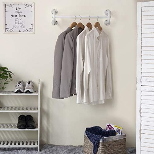 קיר Mygift רכוב מינימליסטי לבן בגדי מתכת מוט בגדי, ארון או כניסה לטיפה בוט לבגדים, מעילים