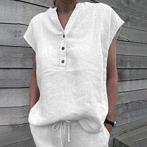 חולצת טי חולצה לחולצת VNECK לנשים סתיו סתיו שרוול קצר פשתן פשתן בראנץ 'בראנץ' רגיל חולצה