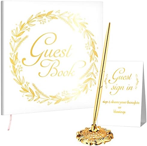 ספר אורחים לחתונה עם עט וכרטיסי שולחן, 9 על 9 אינץ ' ספר אורחים קבלת חתונה 50 גיליונות היכנס ספר ספר זיכרון