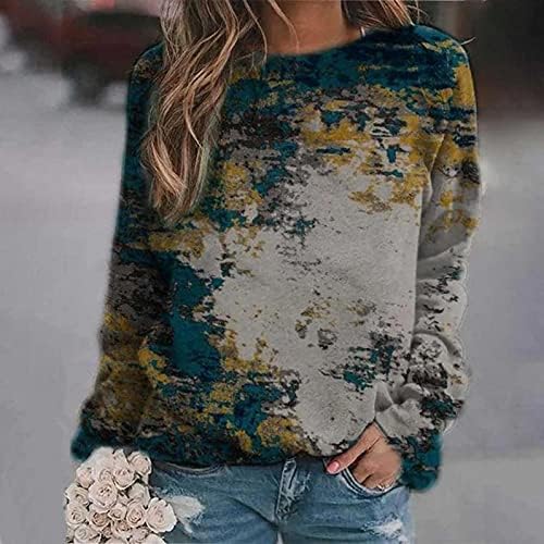 קפוצ'ונים בסתיו של Ascobo לנשים, סוודר שרוול ארוך של נשים הדפס רך דפוס רך קרקע חולצות חולצות חולצות
