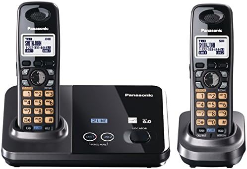 Panasonic KX-TG9322T 2-קו DECT 6.0 טלפון אלחוטי, שחור מתכתי, 2 מכשירים
