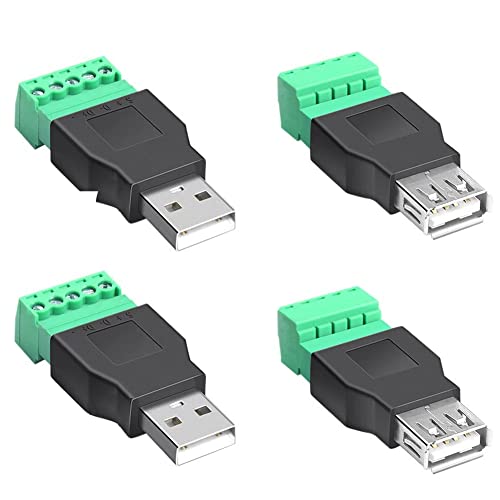 JIENK 4PCS USB 2.0 סוג A זכר/נקבה עד 5 סיכה מחבר חסימת מסוף בורג, ממיר מחבר מתאם סוג מתאם נייד