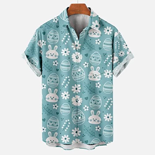 חולצות פסחא לגברים משובצות אופנה מודפסות גרפיות מודפסות חולצות שרוול קצר עם כיסים חולצה הוואי מזדמנת