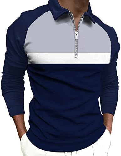 Xxbr 2022 חולצות פולו חדשות לגברים, רוכסן צוואר שרוול ארוך בלוק בלוק טלאים גולף חולצה מעצבת שרירים מזדמנים
