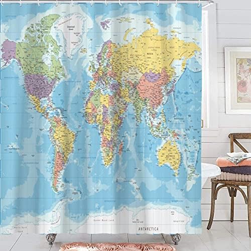 וילון מקלחת של מפת עולם של טומוז, מדינות וערים וילונות מקלחת, גיאוגרפיה וילון מקלחת אמבטיה בחדר אמבטיה